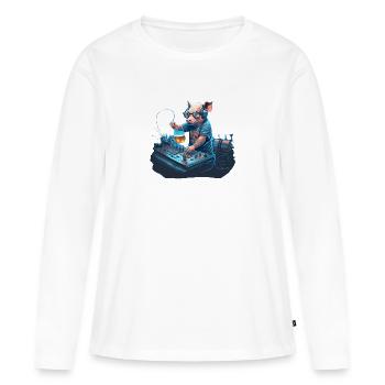 DJ cool avec un bie derrière les platines - T-shirt manches longues Premium bio Femme - blanc - Devant - Julia (174cm)