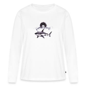 Junge jagt einen Hai im Wasser - Frauen Premium Bio Langarmshirt - Weiß - Vorne - Julia (174cm)