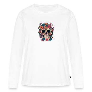 Crâne composé de fleur - T-shirt manches longues Premium bio Femme - blanc - Devant - Julia (174cm)