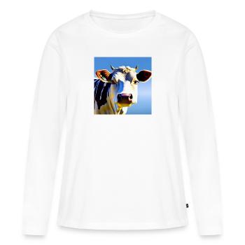 Vache avec des cornes - T-shirt manches longues Premium bio Femme - blanc - Devant - Julia (174cm)