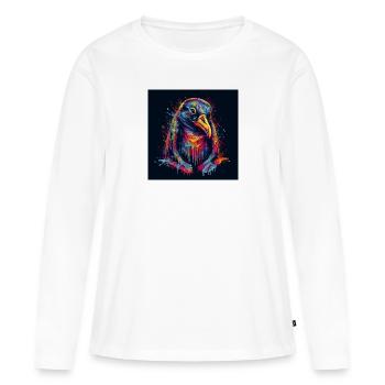 Trippy Psychadelic Penguin assis - T-shirt manches longues Premium bio Femme - blanc - Devant - Julia (174cm)