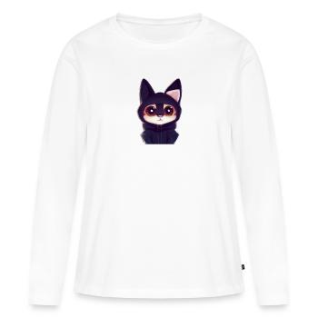 Chat mignon - T-shirt manches longues Premium bio Femme - blanc - Devant - Julia (174cm)