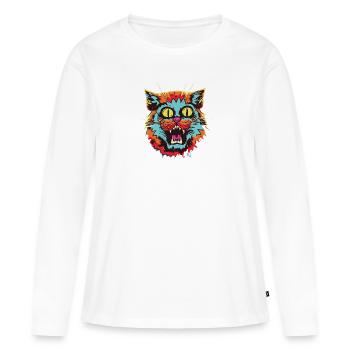 Horreur effrayante Chat zombie - T-shirt manches longues Premium bio Femme - blanc - Devant - Julia (174cm)