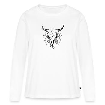 Kuh Schädel Boho - Frauen Premium Bio Langarmshirt - Weiß - Vorne - Julia (174cm)