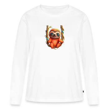 Paresseux sur balançoire en liane - T-shirt manches longues Premium bio Femme - blanc - Devant - Julia (174cm)