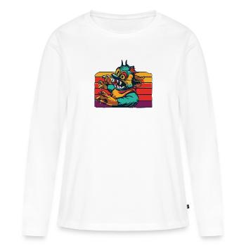 Retro-Stil 90er Jahre Cartoon Comic Held Tazmanian - Frauen Premium Bio Langarmshirt - Weiß - Vorne - Julia (174cm)