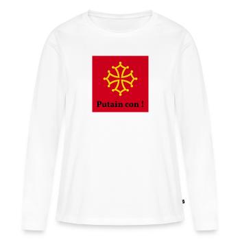 Putai* con ! - T-shirt manches longues Premium bio Femme - blanc - Devant - Julia (174cm)