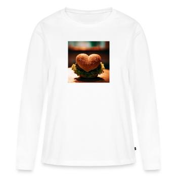 Le chemin vers le cœur d’un homme passe par son estomac - T-shirt manches longues Premium bio Femme - blanc - Devant - Julia (174cm)