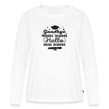 Au revoir collège Hello High School - T-shirt manches longues Premium bio Femme - blanc - Devant - Julia (174cm)