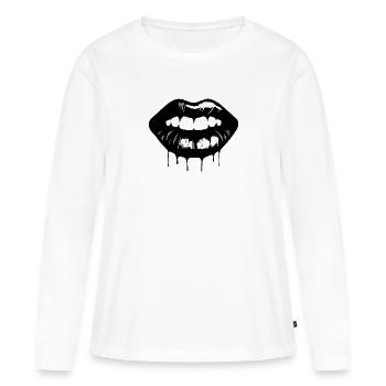 Lèvres, bouche, baisers lèvres - T-shirt manches longues Premium bio Femme - blanc - Devant - Julia (174cm)