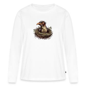 Le coucou dans le nid des parents d’accueil - T-shirt manches longues Premium bio Femme - blanc - Devant - Julia (174cm)