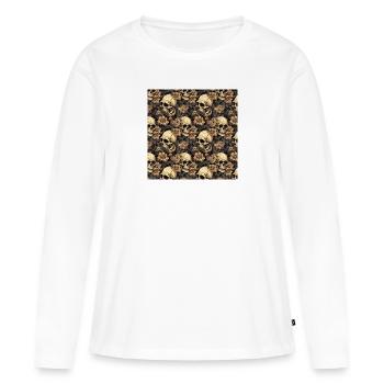 Crânes Motif sans couture gothique sombre Halloween - T-shirt manches longues Premium bio Femme - blanc - Devant - Julia (174cm)