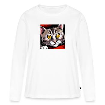 Mignon chat mendiant des yeux - T-shirt manches longues Premium bio Femme - blanc - Devant - Julia (174cm)