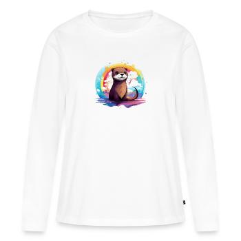 der Otter im bunten Schein - Frauen Premium Bio Langarmshirt - Weiß - Vorne - Julia (174cm)