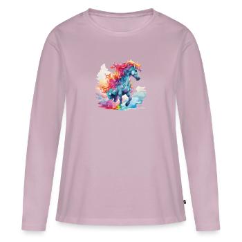 au galop coloré - T-shirt manches longues Premium bio Femme - rose poudré - Devant - Julia (174cm)