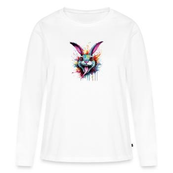 Lapin coloré et fou - T-shirt manches longues Premium bio Femme - blanc - Devant - Julia (174cm)