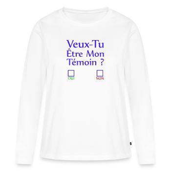 Veux tu être mon témoin ? - T-shirt manches longues Premium bio Femme - blanc - Devant - Julia (174cm)