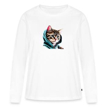 Chat domestique Chat Chat Propriétaire Chaton Chaton - T-shirt manches longues Premium bio Femme - blanc - Devant - Julia (174cm)