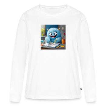 mignon petit monstre moelleux brosse à dents devoirs - T-shirt manches longues Premium bio Femme - blanc - Devant - Julia (174cm)