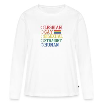 Lesbienne, Gay, Bisexuel, Hétéro, Humain - T-shirt manches longues Premium bio Femme - blanc - Devant - Julia (174cm)