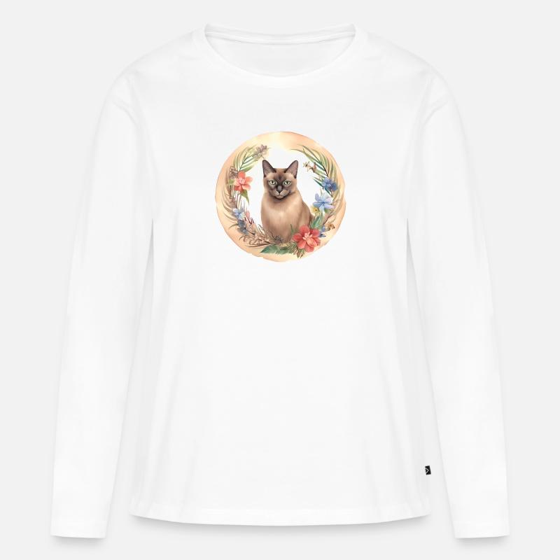 Burmese Cat Boho Elements, Love Cats - Women's Premium Organic Long Sleeve Shirt - white