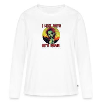 Zombie - J’AIME LES GARÇONS AVEC LE CERVEAU - T-shirt manches longues Premium bio Femme - blanc - Devant - Julia (174cm)