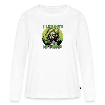 Zombie - I LIKE BOYS WITH BRAIN - Frauen Premium Bio Langarmshirt - Weiß - Vorne - Julia (174cm)