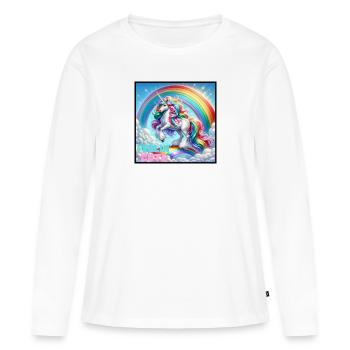 Unicorn on a rainbow - Frauen Premium Bio Langarmshirt - Weiß - Vorne - Julia (174cm)