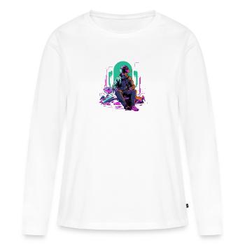 VR Gaming Zen: Digitale Entspannungskunst - Frauen Premium Bio Langarmshirt - Weiß - Vorne - Julia (174cm)