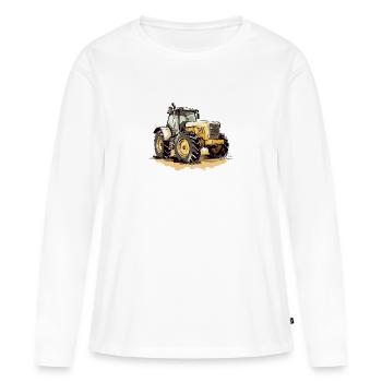 Gelber Traktor Nr. 3 - Frauen Premium Bio Langarmshirt - Weiß - Vorne - Julia (174cm)