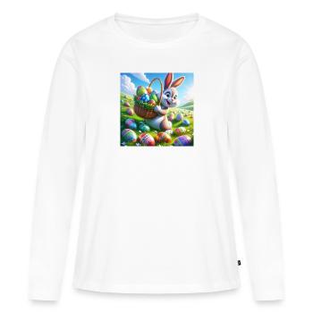 a cheerful easter bunny on a green meadow - Women's Premium Organic Long Sleeve Shirt - white - Front - Julia (174cm)
