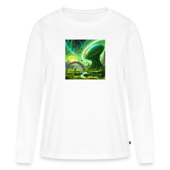 Jenseits der Grenzen - Frauen Premium Bio Langarmshirt - Weiß - Vorne - Julia (174cm)