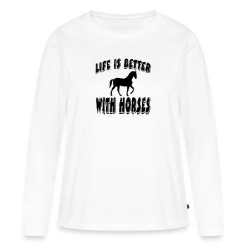 Cheval - T-shirt manches longues Premium bio Femme - blanc - Devant - Julia (174cm)