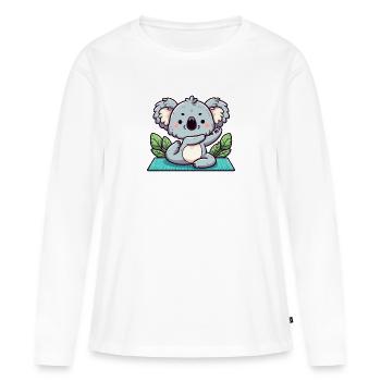 Mignon Yoga Koala Ours - T-shirt manches longues Premium bio Femme - blanc - Devant - Julia (174cm)