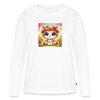 Chaton mignon au printemps avec chapeau de fleur - T-shirt manches longues Premium bio Femme - blanc - Devant - Julia (174cm)
