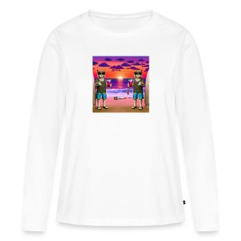 Gato Loco Surfdudes Katzen Cats Strand Sundowner - Frauen Premium Bio Langarmshirt - Weiß - Vorne - Julia (174cm)