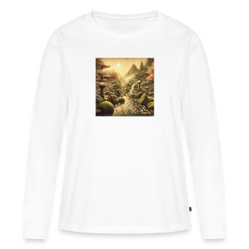 Cascade de mousse Kois vintage au Japon - T-shirt manches longues Premium bio Femme - blanc - Devant - Julia (174cm)