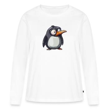Süßer Pinguin Blick Fangt Blicke - Frauen Premium Bio Langarmshirt - Weiß - Vorne - Julia (174cm)