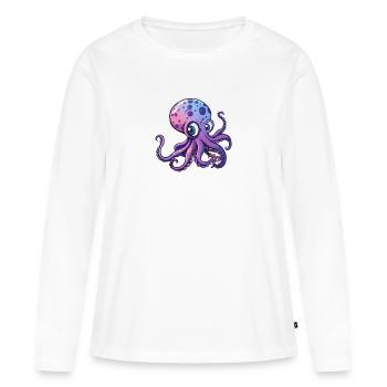 Pieuvre violette mignonne avec de grands yeux - T-shirt manches longues Premium bio Femme - blanc - Devant - Julia (174cm)