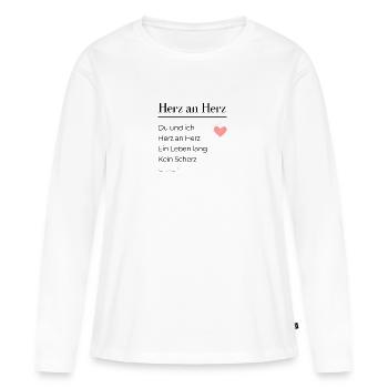 Herz an Herz - schwarze Schrift - Frauen Premium Bio Langarmshirt - Weiß - Vorne - Julia (174cm)