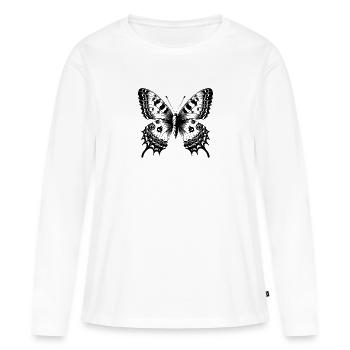 Papillon fleur - Délicatesse Envolée - T-shirt manches longues Premium bio Femme - blanc - Devant - Julia (174cm)