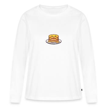 Fröhlicher Pfannkuchenstapel auf Teller im Cartoon - Frauen Premium Bio Langarmshirt - Weiß - Vorne - Julia (174cm)