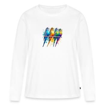 Bunte süße Wellensittiche - Frauen Premium Bio Langarmshirt - Weiß - Vorne - Julia (174cm)