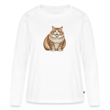 Gros chat - T-shirt manches longues Premium bio Femme - blanc - Devant - Julia (174cm)