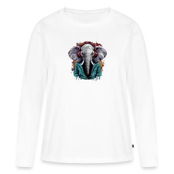 Elefant hört Musik Kopfhörer - Frauen Premium Bio Langarmshirt - Weiß - Vorne - Julia (174cm)
