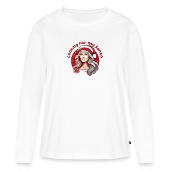 Chemise de Noël - À la recherche de mon Père Noël - T-shirt manches longues Premium bio Femme - blanc - Devant - Julia (174cm)
