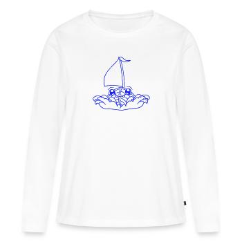 mignon drôle bateau vagues voile visage souriant - T-shirt manches longues Premium bio Femme - blanc - Devant - Julia (174cm)