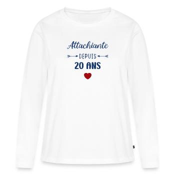 Attachiante depuis 20 ans - T-shirt manches longues Premium bio Femme - blanc - Devant - Julia (174cm)