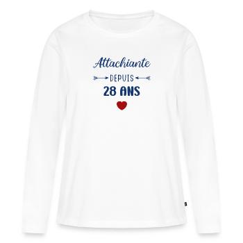 Attachiante depuis 28 ans - T-shirt manches longues Premium bio Femme - blanc - Devant - Julia (174cm)