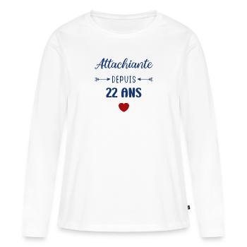 Attachiante depuis 22 ans - T-shirt manches longues Premium bio Femme - blanc - Devant - Julia (174cm)